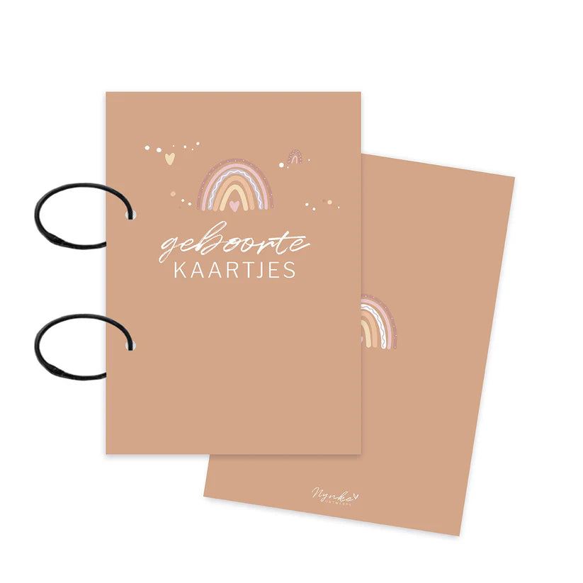 Bewaarbundel geboortekaartjes - regenboog bruin