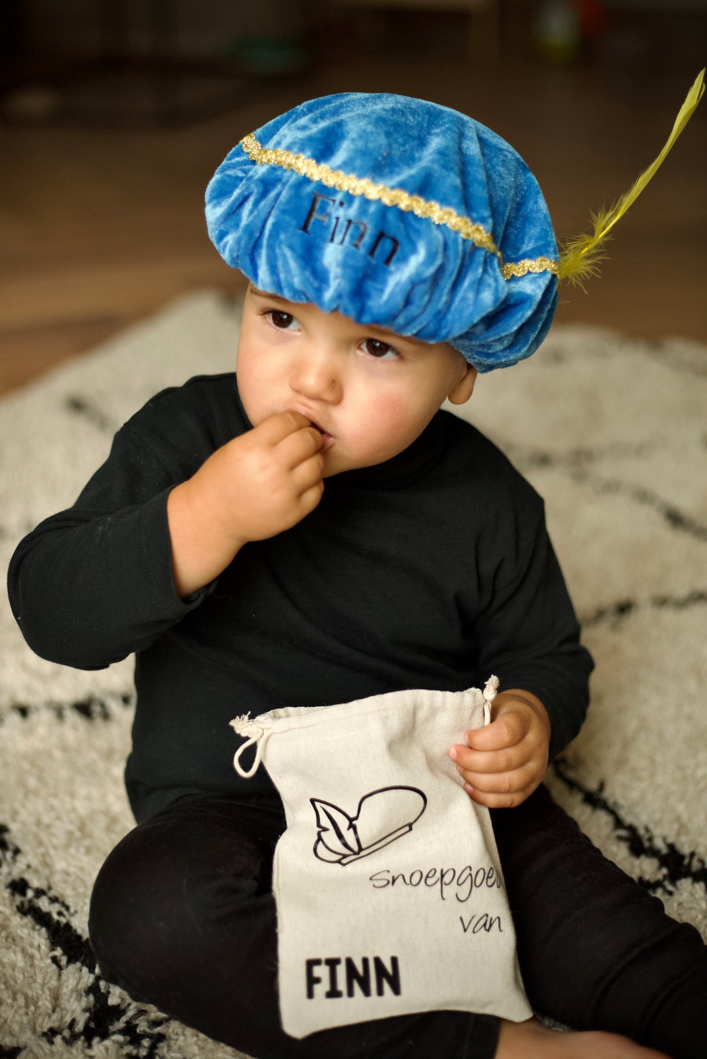 blauwe pietenmuts met naam