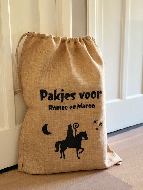 Jute sinterklaaszak met naam 