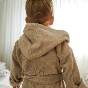 badjas met naam beige