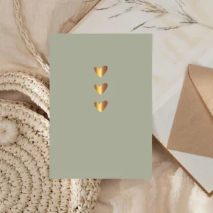 kaart groen hartjes in goudfolie